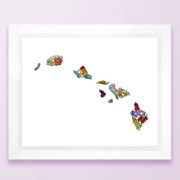 Floral State Kaart afdrukken - Hawaï voor wholesale door Allison’s Illustrations