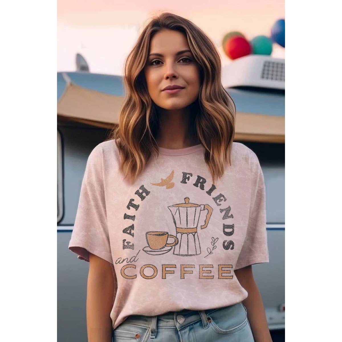 HRTandLUV - Wholesale T-Shirt (Graphic) - Women's - FAITH FRIENDS AND COFFEE MINERAL GRAPHIC TOP4