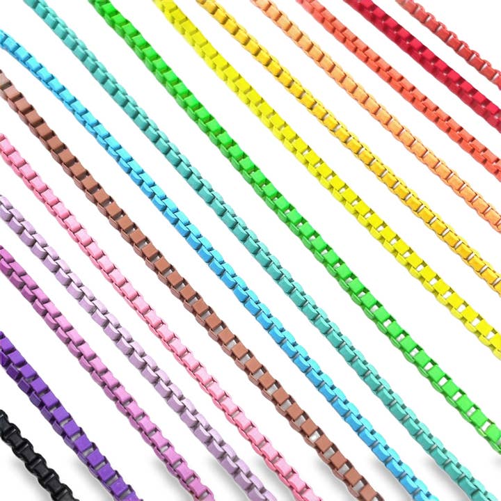 MIA Jewelry - Wholesale Link & Chain Bracelet - 3mm Colorful Enamel Box Chain Bracelet (I324)