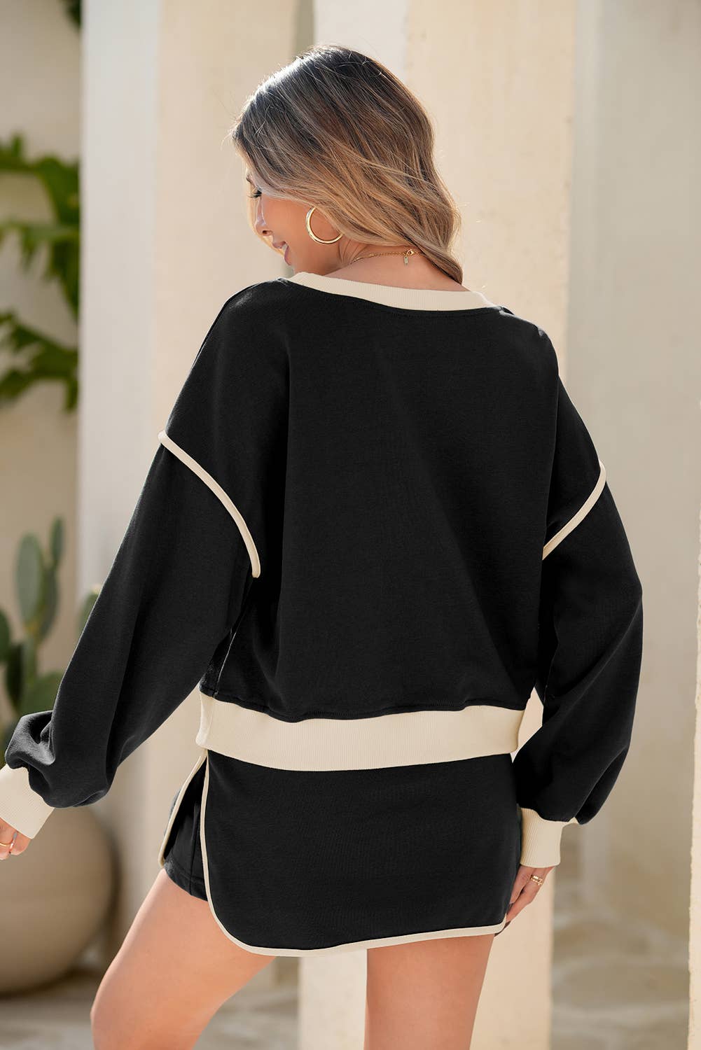 Little Daisy Closet - Vente Ensemble haut et jupe - Femme - Ensemble pull ample et jupe à lacets LDC Color Contrast5