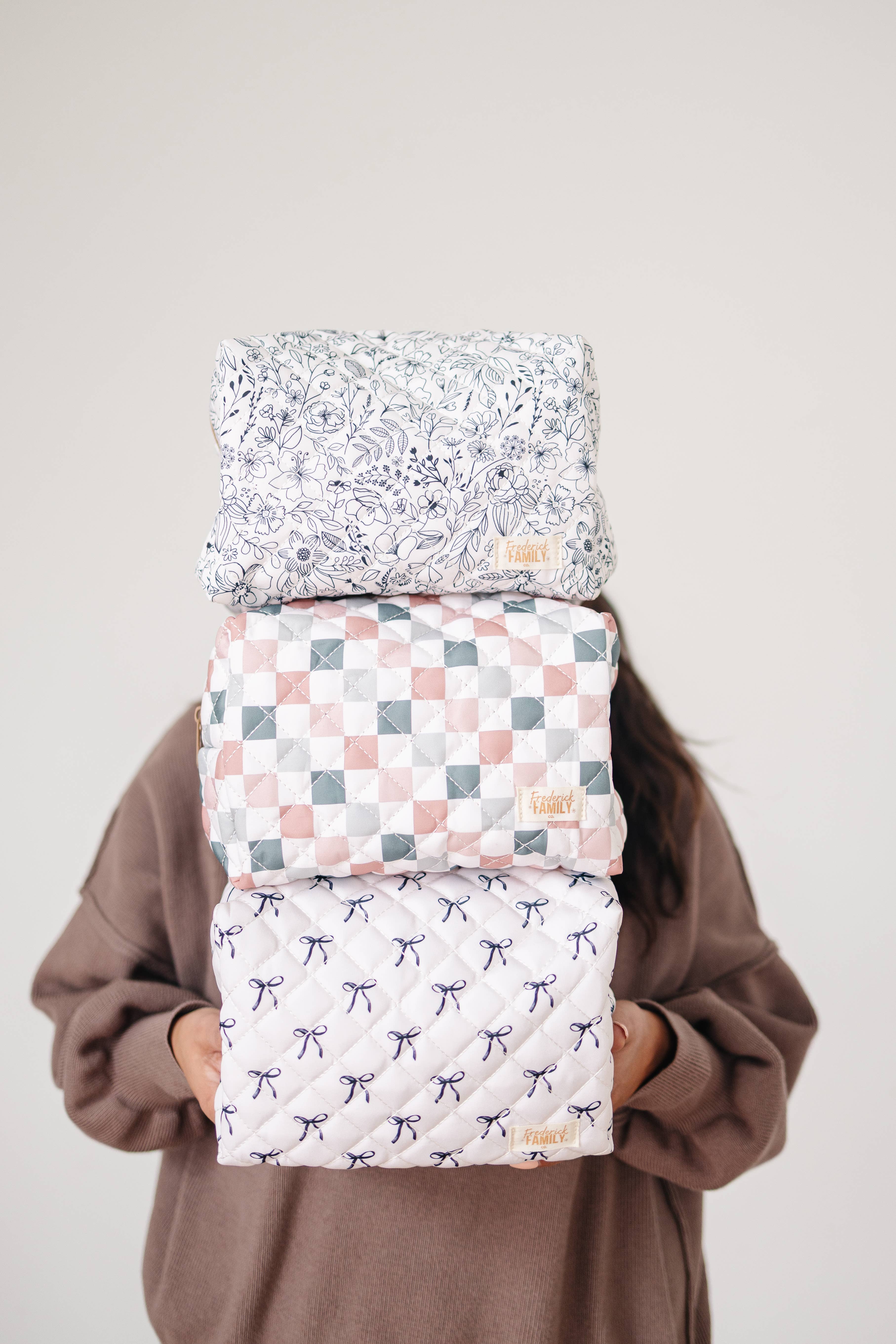 Frederick Family Co. - Wholesale Makeup/Cosmetic Bag - Quilted Carry All Pouch for Women – Large Makeup Organizer Bag, Stand Up Toiletry Case, Wide Zipper Opening, Cute Travel Pouch