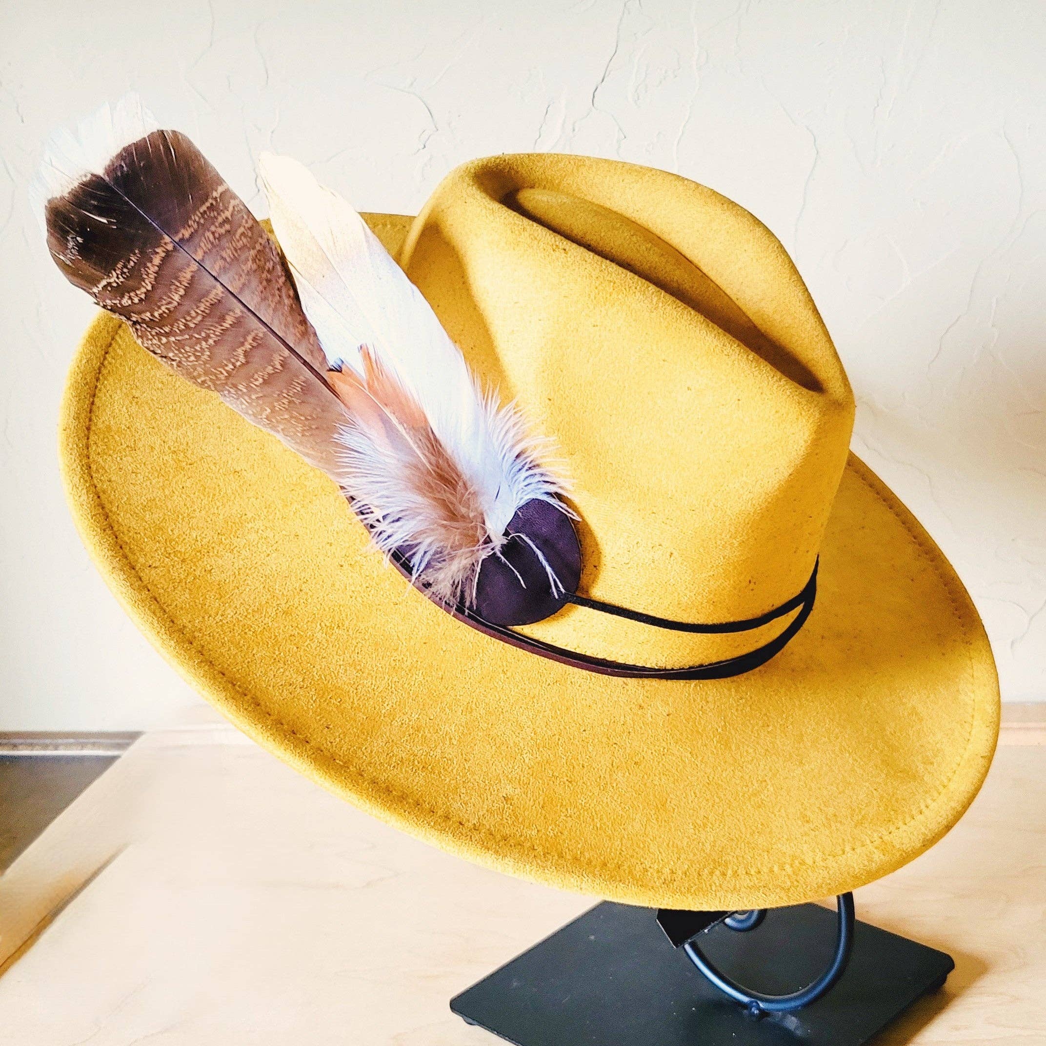 The Jewelry Junkie - Wholesale Fedora - Women's - Mustard Boho Western Hat w/ Choice of Turquoise Hat Accent 983v6
