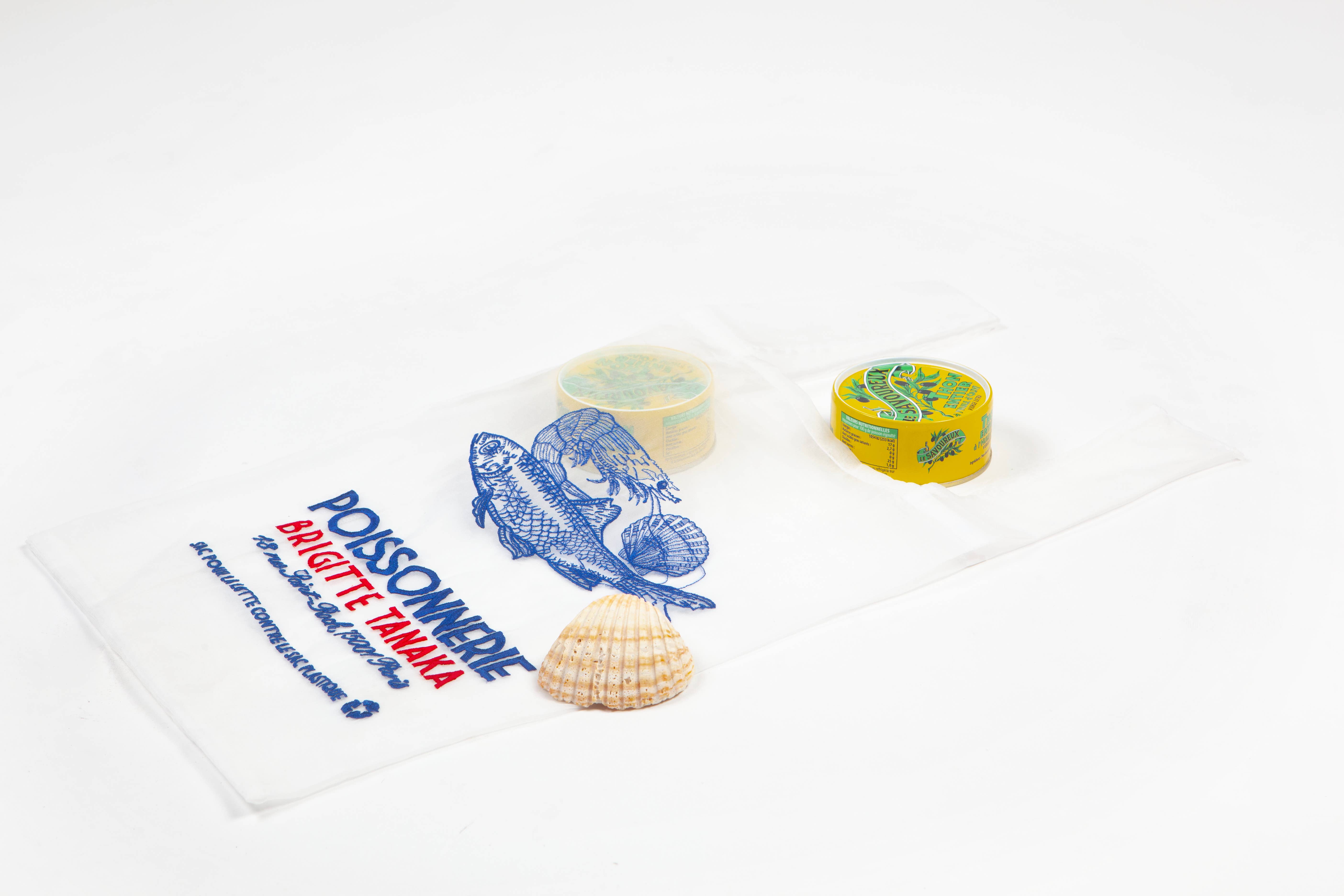 Brigitte Tanaka - Wholesale Tote Bag - Unisex - "Fishmonger" bag repurposed in organza and embroidery2