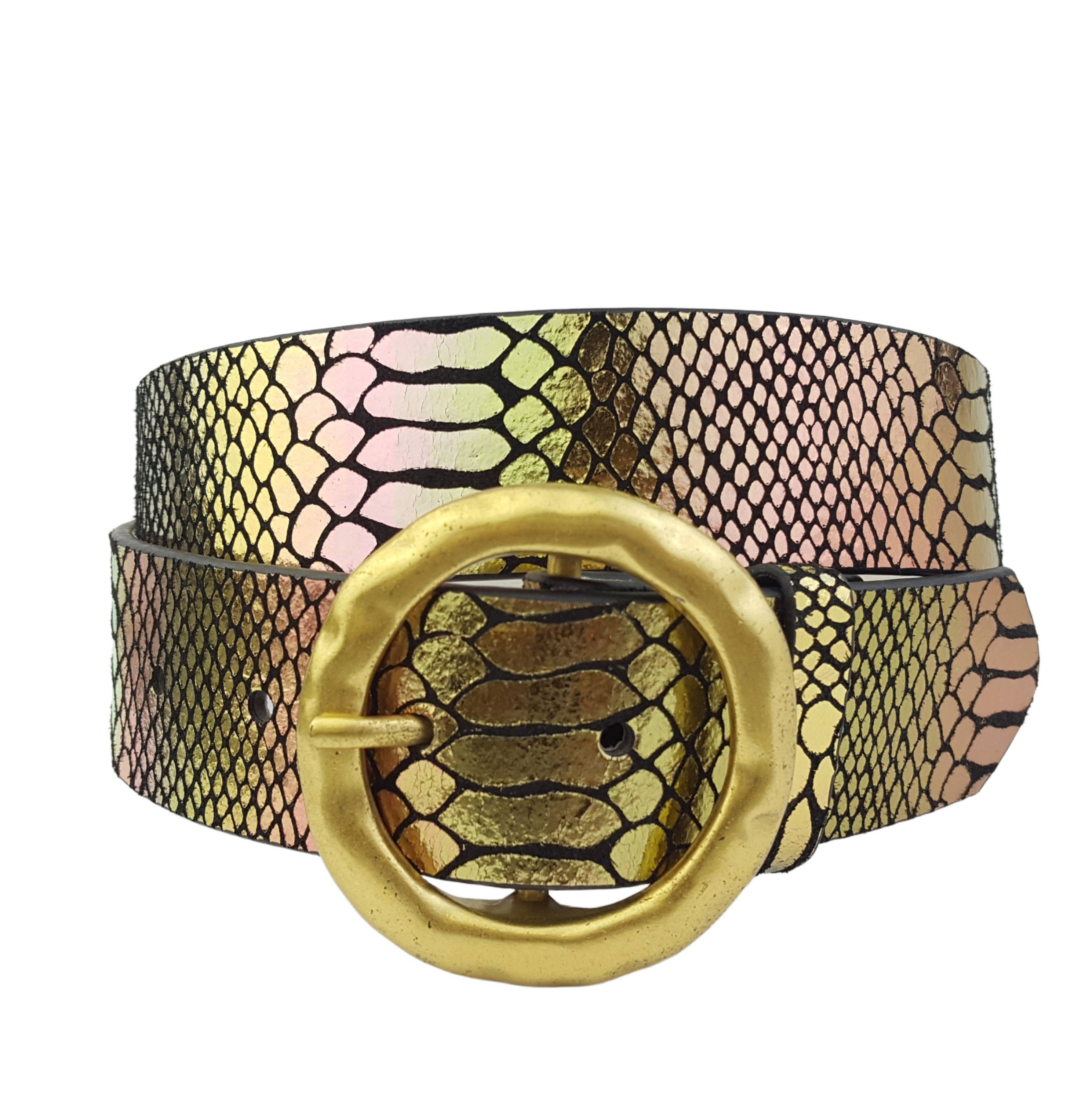Axesoria West - Vente Ceinture – femme - Ceinture en cuir imprimé serpent doré métallique0