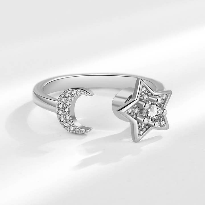 Perimade & Co. LLC - Wholesale Multi-Stone Ring - Gold Moon Star Anxiety Fidget Spinner Ring in Solid Copper