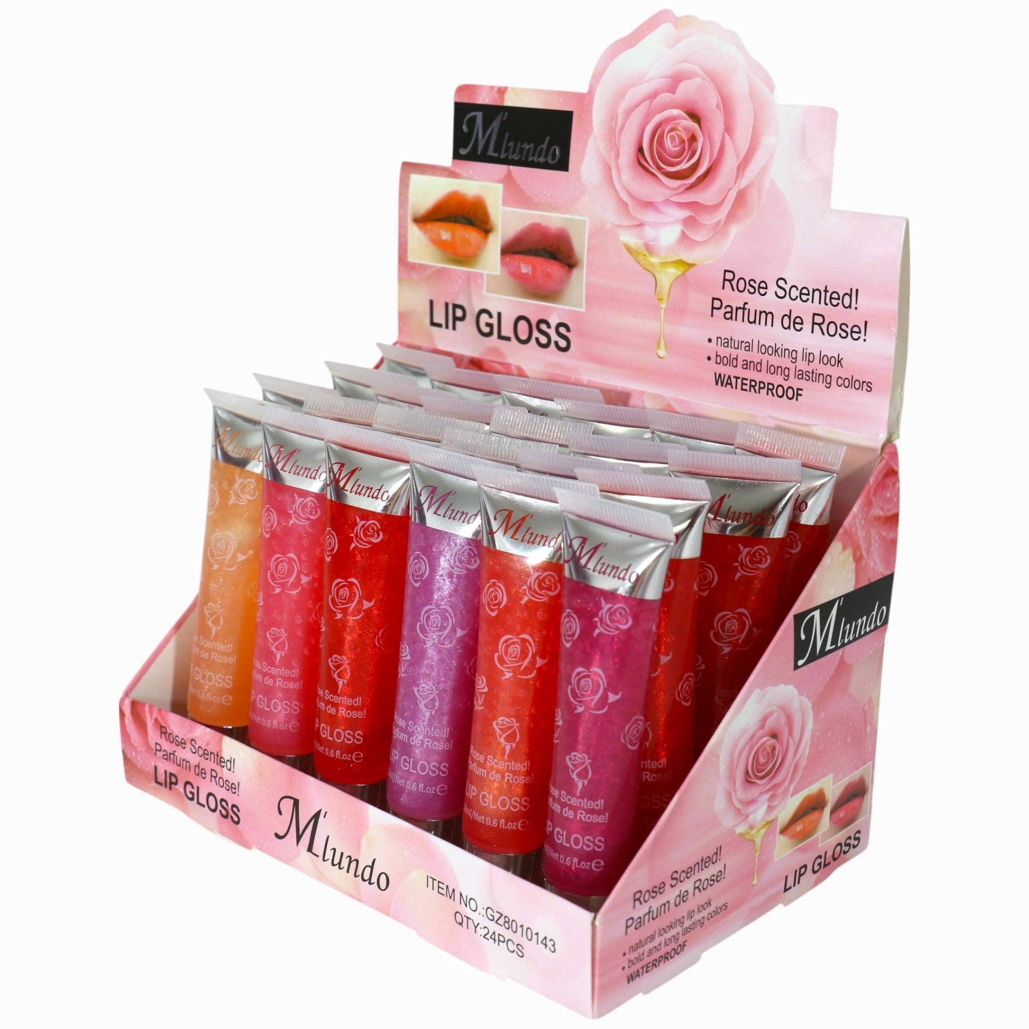ASSORTED Miundo Rose Scented Lip Gloss GZ8010143 (24PC) for wholesale on Faire10