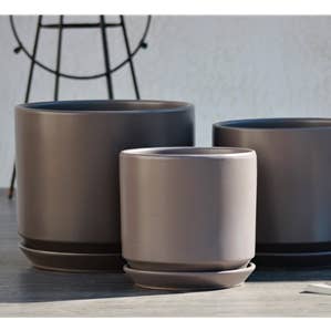 Large Comet Planter With Attached Saucer, Pastel Taupe S3 for wholesale by Pacific Home & Garden