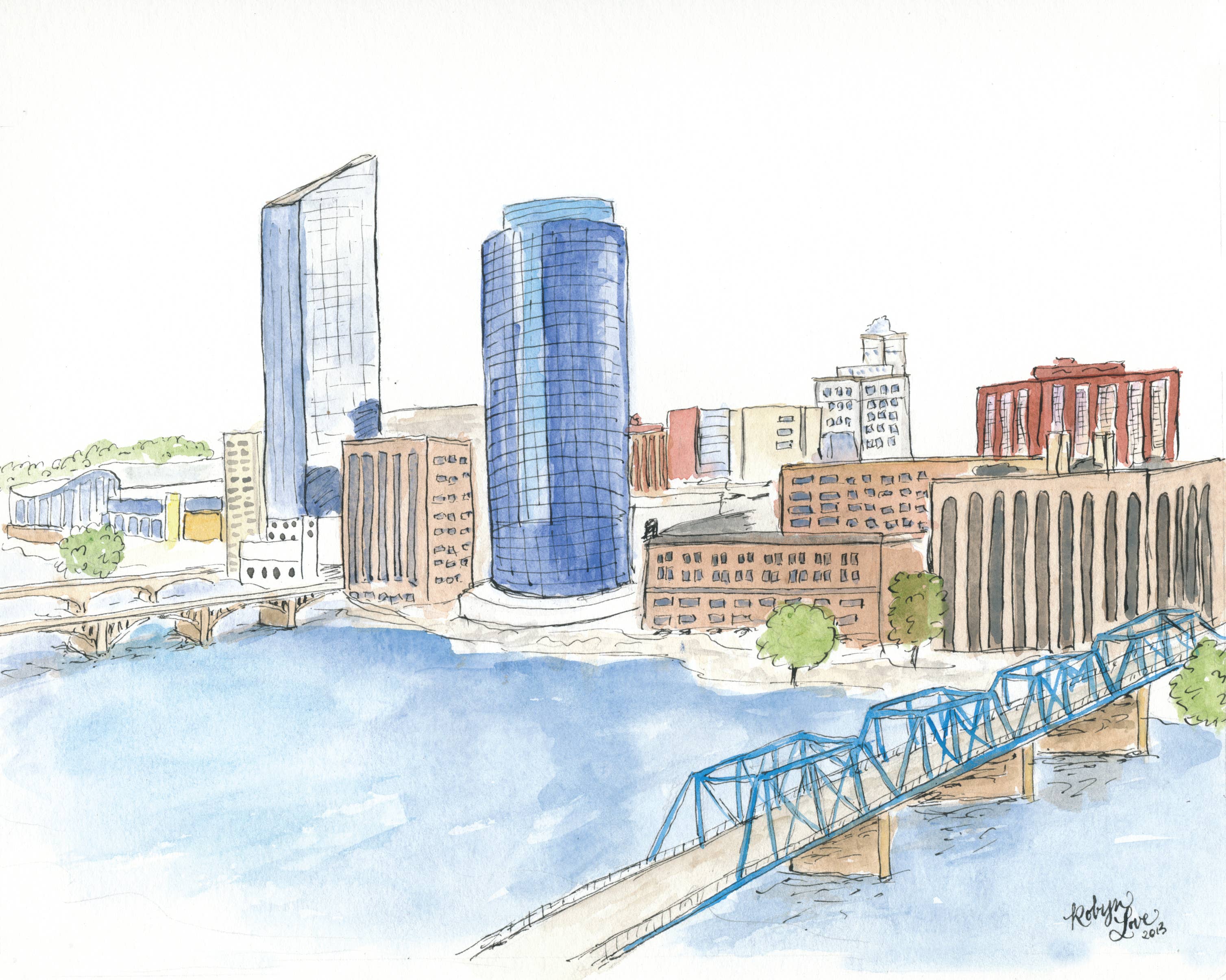 Designs by Robyn Love - Wholesale Art Print - Grand Rapids Skyline Print1