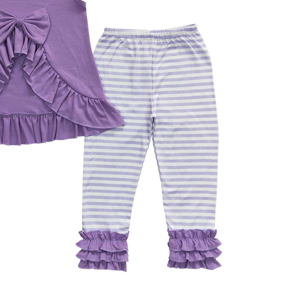 Aier Wholesale - Wholesale Top & Leggings Set - Kids - Baby Girls Lavender Tunic Stripe Legging Pants Clothes Sets9