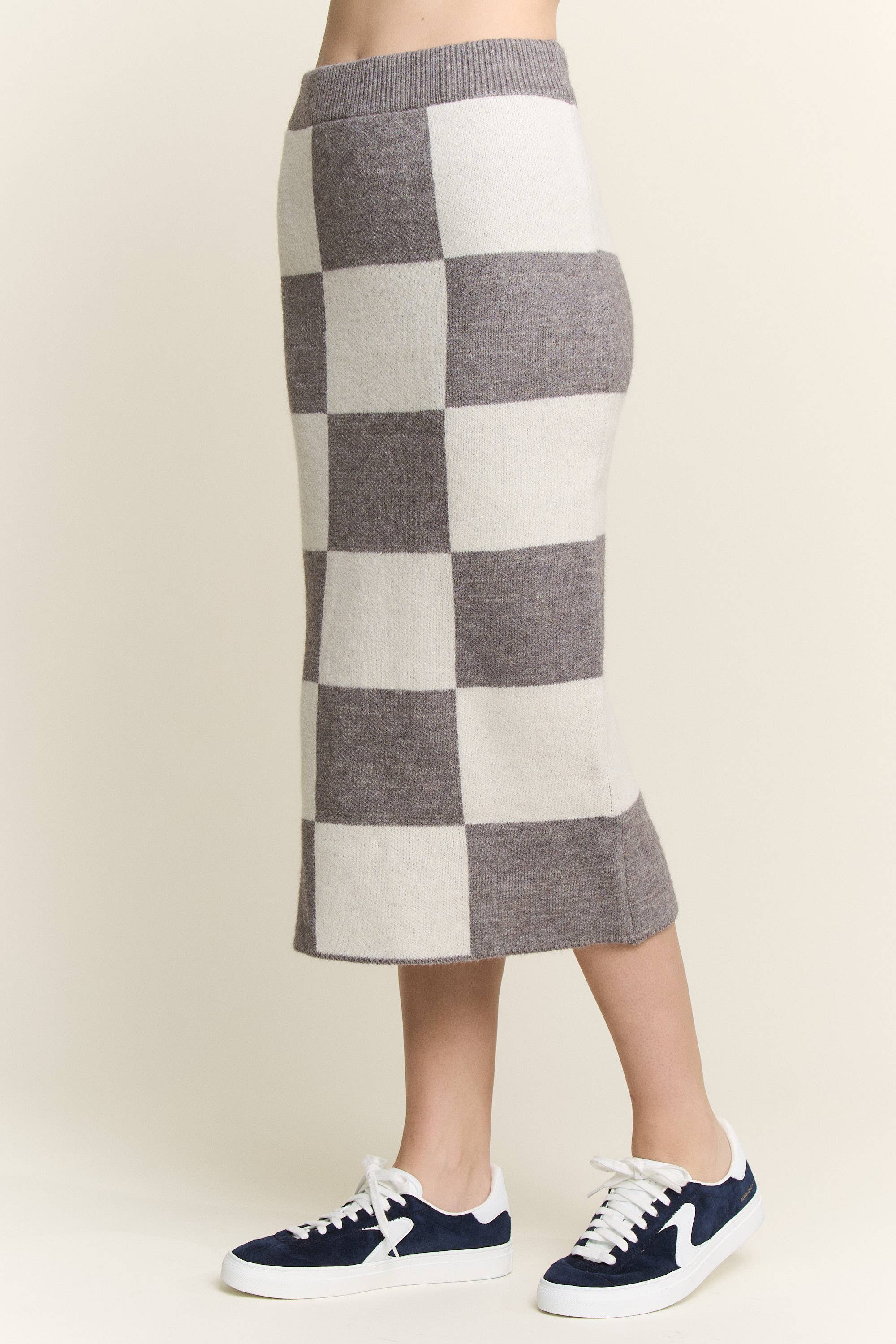 JADE BY JANE - Wholesale Skirt - Women's - BIG CHECKERED PAST KNIT PENCIL MIDI SKIRT W/ SIDE SLIT14