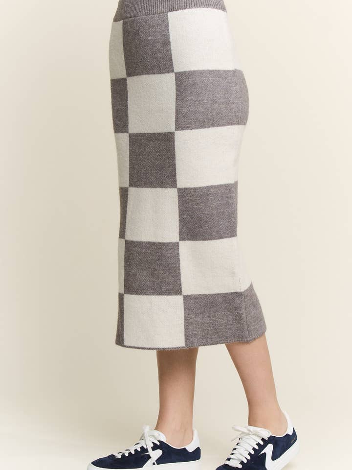 JADE BY JANE - Wholesale Skirt - Women's - BIG CHECKERED PAST KNIT PENCIL MIDI SKIRT W/ SIDE SLIT14