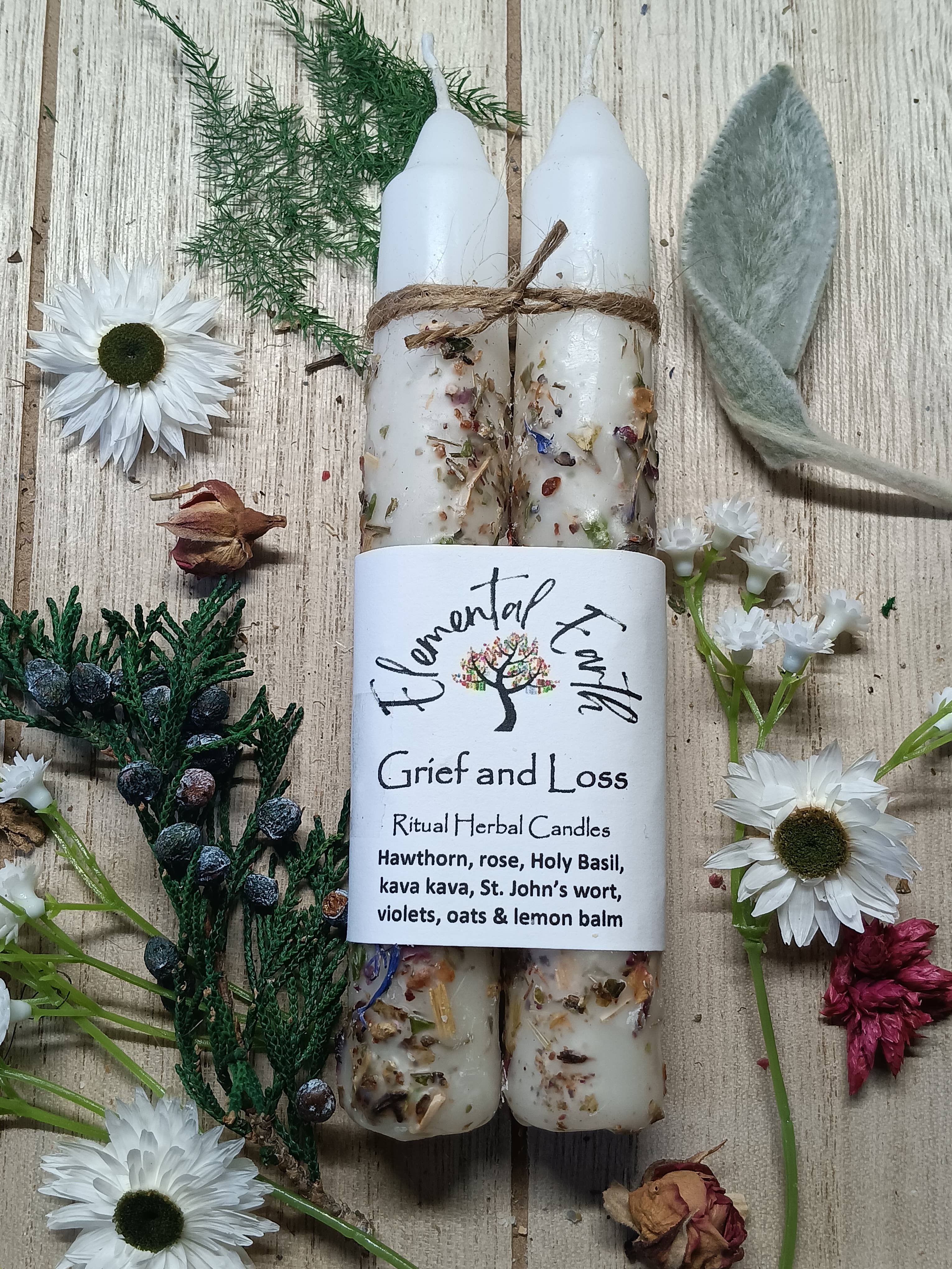 Elemental Earth Shop - Wholesale Tapered Candle/Candlestick - Grief and Loss Herbal Intention Candles2