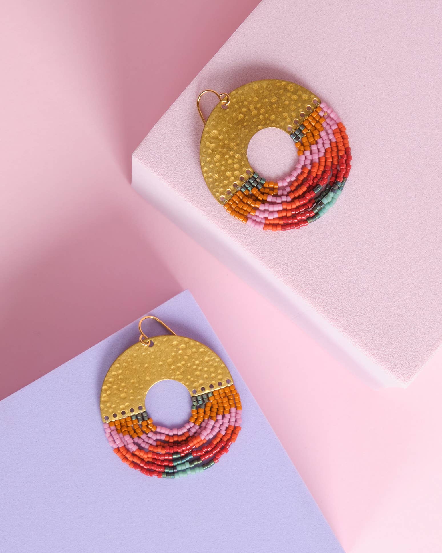 Mayana Designs Co - Wholesale Dangle Earrings - Beaded Handwoven Organic Circular Fringe Earrings (Lilac)1