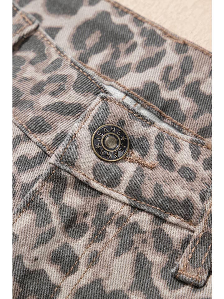 Brown LDC Leopard Frayed Edge Wide Leg High Waist Jeans for wholesale on Faire