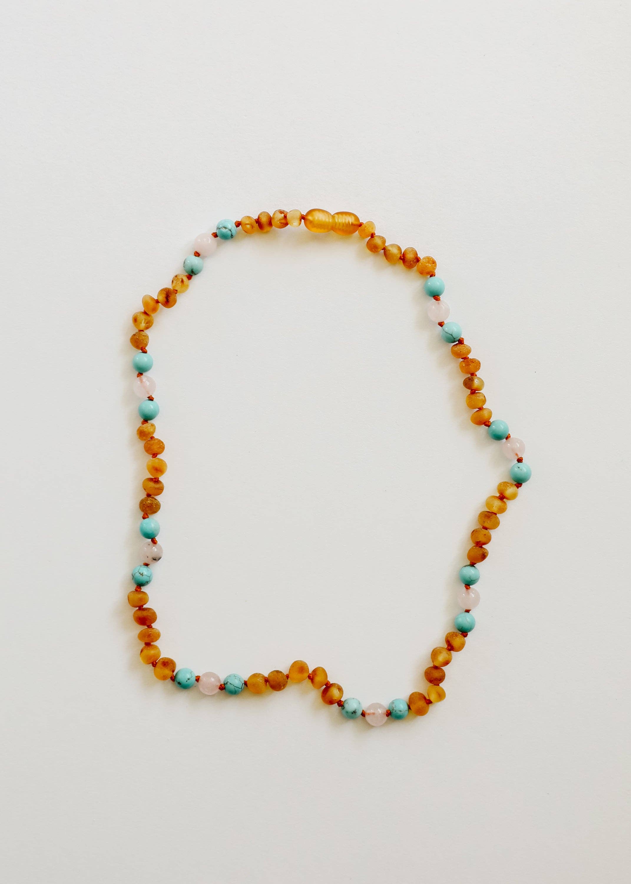 CanyonLeaf - Wholesale Beaded/Pearl Necklace - Raw Honey Baltic Amber + Turquoise + Rose Quartz || Necklace1
