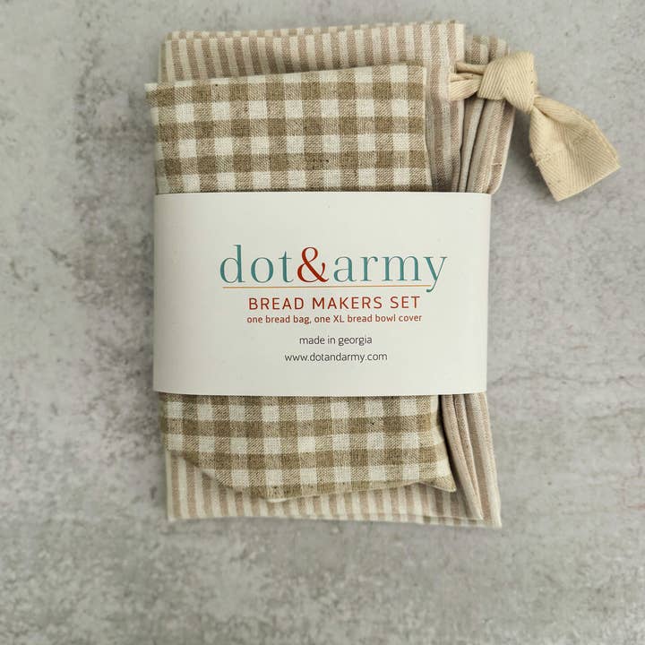 Dot and Army - Wholesale Food Storage Wrap/Bag - Stripe and Check Bread Makers Set, bread bag & bowl cover
