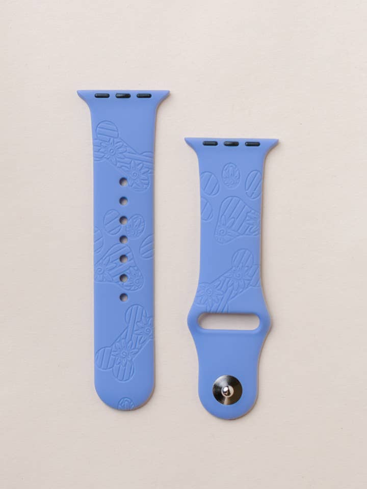Engraved Silicone Apple Watchband Floral Dog Paw Design for wholesale by Fox and Fiddle Designs
