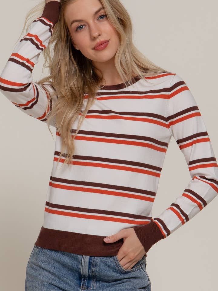 Long Sleeve Round Neck Multi Stripe Sweater for wholesale by Active Basic | Active USA