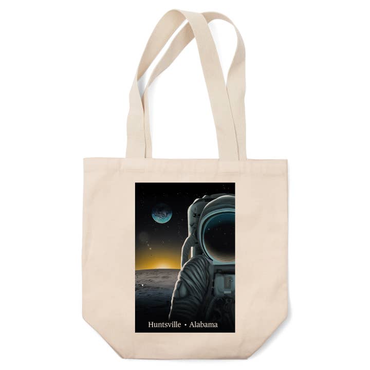 Lantern Press - Wholesale Tote Bag - Unisex - ORGANIC TOTE BAG Huntsville, Alabama Man on the Moon Sunset