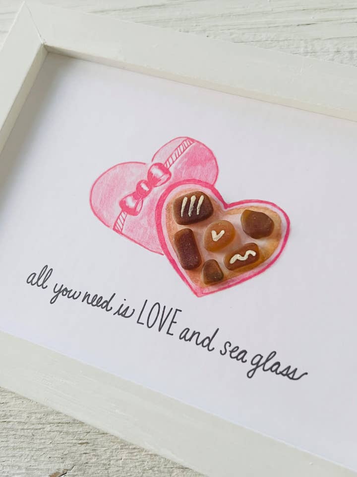 Valentine's Day Box of Chocolates Sea Glass Art for wholesale by Sook & Hook