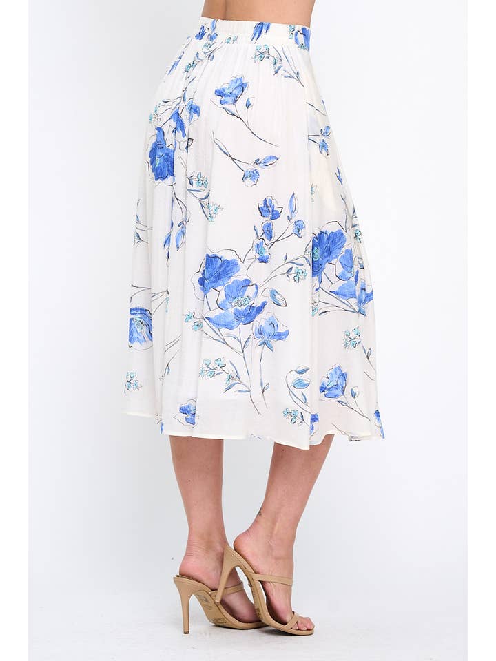 Blanc/bleu Fabriquée aux États-Unis Jupe Midi à Imprimé Floral avec Doublure et Poches en vente sur Faire2