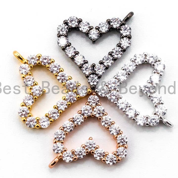 CZ Micro Pave Coeur Pendentif/Breloque, Bracelet Collier Pendentif Coeur Zirconia Cubic, 13x12mm, SKU #Y17 pour la vente par BestBeads&Beyond