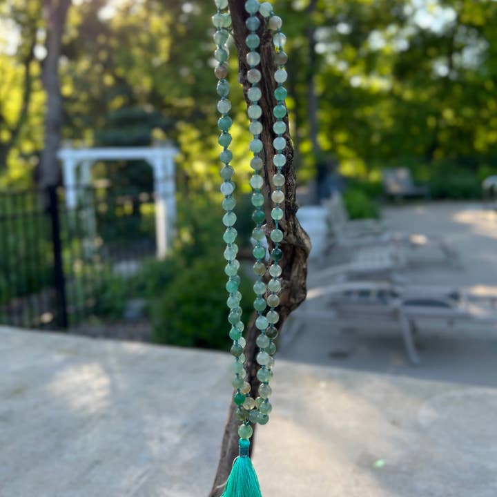 Lungta Imports - Wholesale Prayer Beads Necklace - Natural Green Aventurine Hand Knotted Mala, Rosary 108 Beads, Japa Mala, Meditation Mala, Mala Necklace, Free Silk Pouch