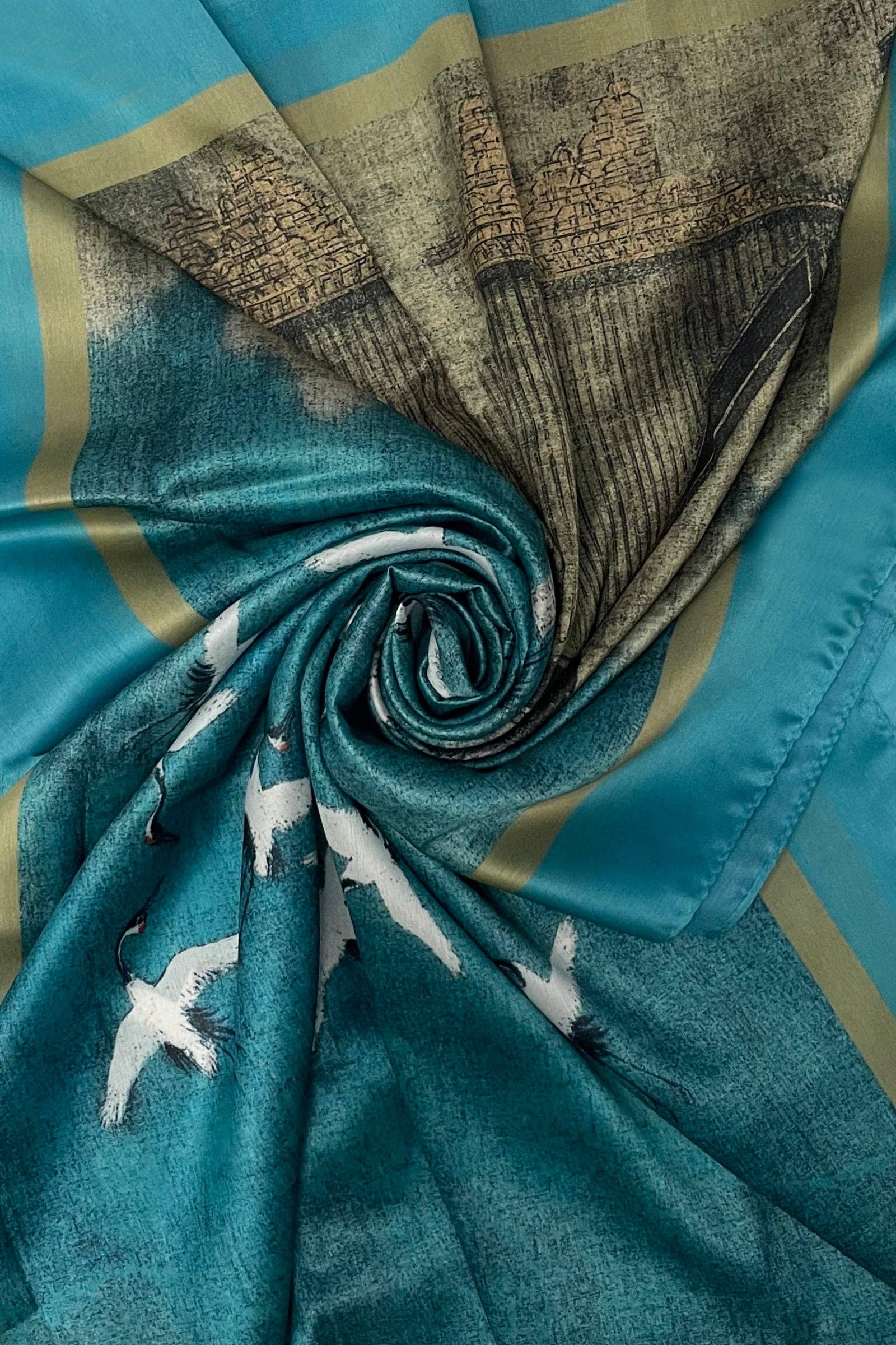 Fashion Scarf World – wholesale Scarf – Women's – Japanese Cranes Scene Art Print Silk Scarf1