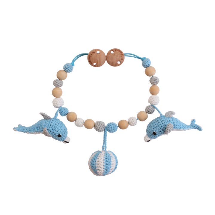 Dolphin Dolphy gehaakte kinderwagenketting in blauw voor wholesale door SindiBaba