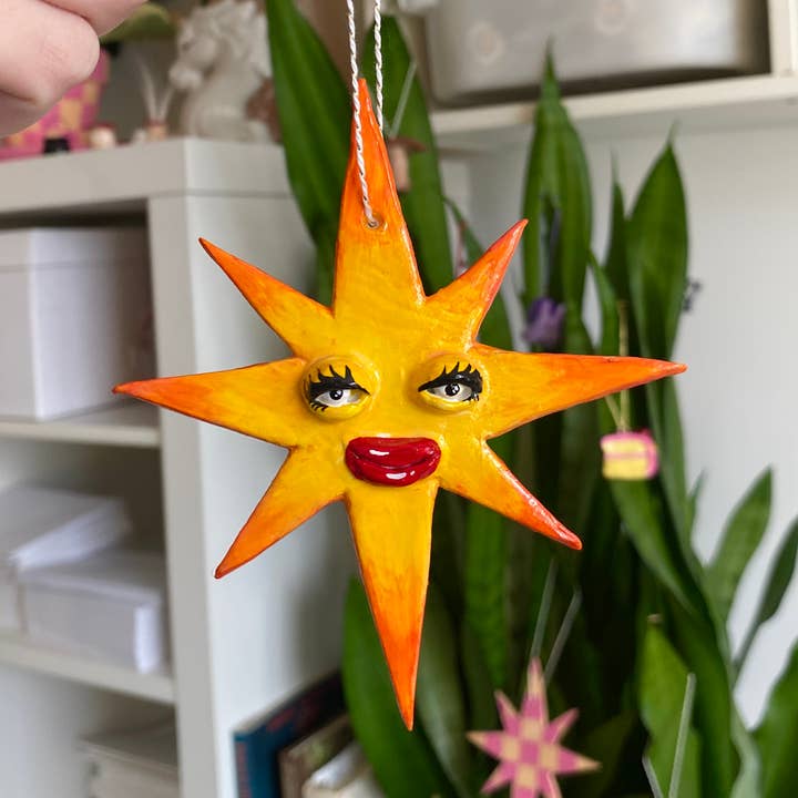 Ornamento de Natal em Argila Feito à Mão Star Diva por atacado de Luck and Lavender Studio