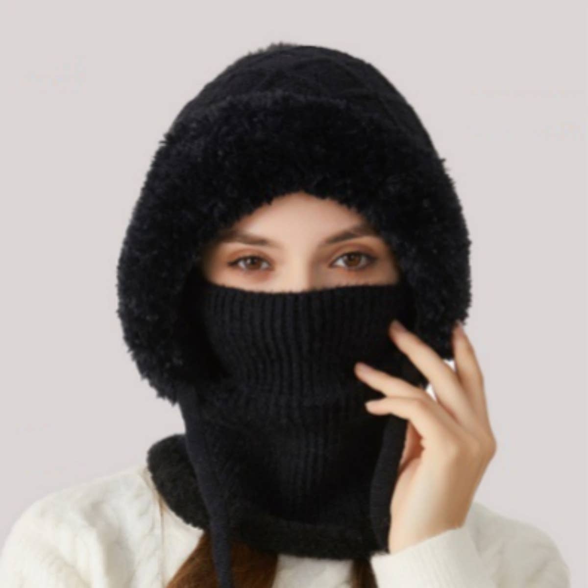 NINEXIS - Wholesale Hat Accessory - Women's - CWAH2208_KNITTED WINTER FLEECE OUTDOOR HAT NECK SET0