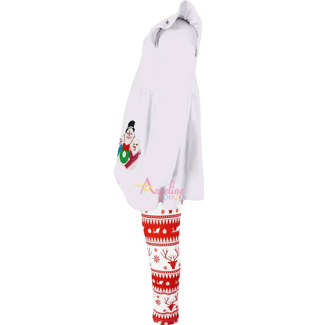 Amor Babee - Venta al por mayor Conjunto de camiseta y mallas - Niños - Juego de bufanda de muñeco de nieve para niñas, color blanco/rojo4