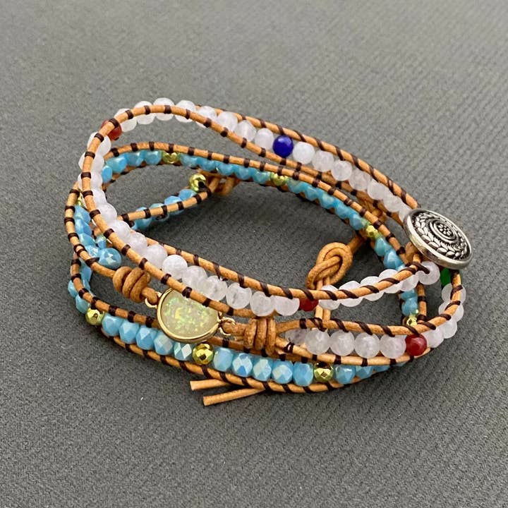 Boho Stone & Crystal Beads Woven Multi-Layer Bracelet - CS for wholesale by Mio Queena