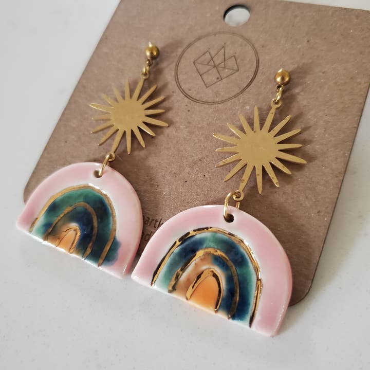 Rainbow + Sunburst earrings for wholesale by Crown & Heart