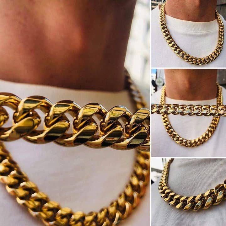 digsell - Wholesale Link & Chain Necklace - YOSZO Jin'ao 12mm 18k Gold Plated Gangster Cuban Chain Necklace With 1ct Lab Diamond Clasp