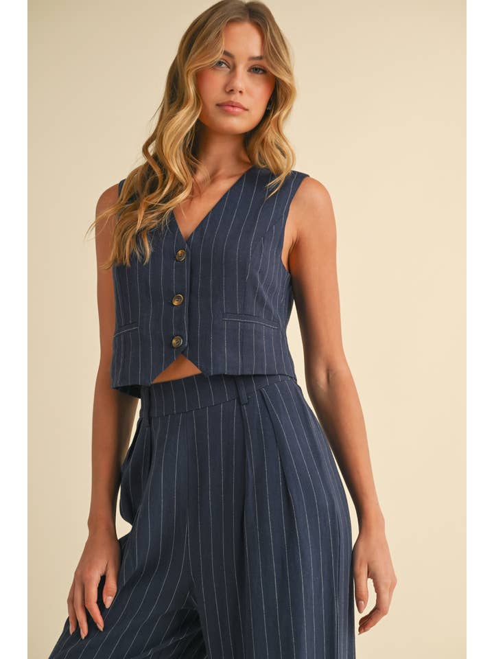 NAVY IST5788 PIN STRIPED VEST AND TROUSER PANTS SET for wholesale on Faire