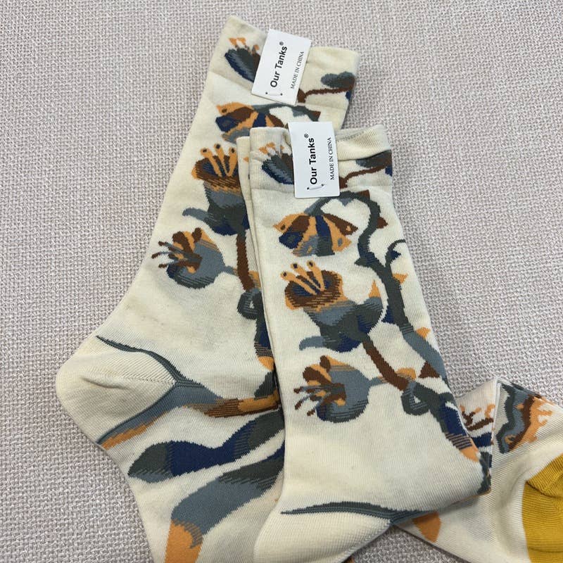 Tourtiwi - Wholesale Socks - Unisex - Oil painting style animal flower print socks24