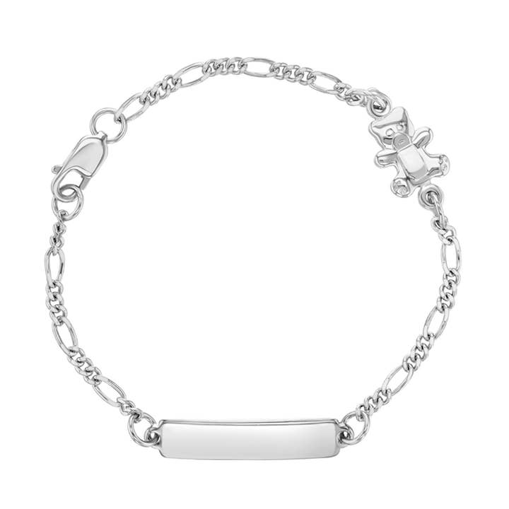 5" Teddy Bear Tag ID Baby Bracelet - Sterling Silver for wholesale by In Season Jewelry