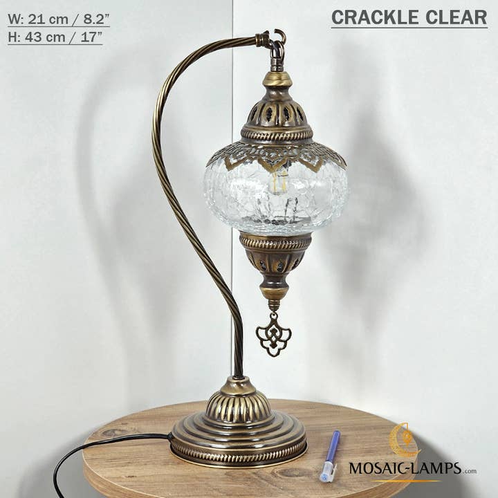 Mosaic Lamps - Vente Lampes d'appoint/de bureau - Lampe de table en verre clair à col de cygne, 8 modèles différents - Ottoman Gooseneck1