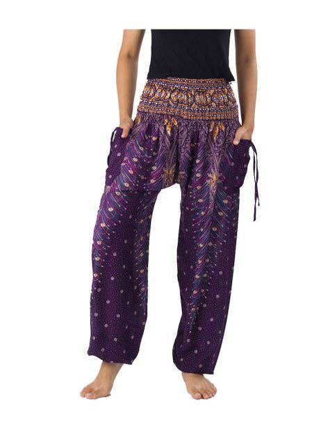 Studio 12 Collective (previously Ethnic Lanna) – wholesale Pants – Women's – Harem Pants Boho Smocked Waist w/ Pockets - Peacock