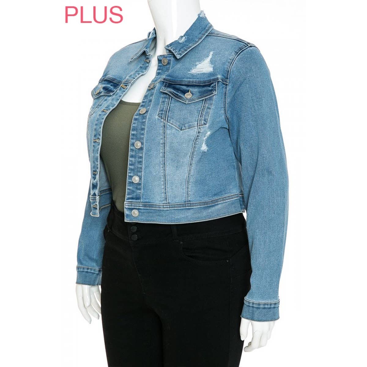 UP CLOTHING - Wholesale Denim Jacket - Women's - PLUS SIZE REPREVE DESTRUCTED JACKET6