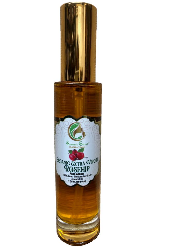 ROSEHIP (BEAUTY)- Organic Extra Virgin Cold Pressed Oil- 100% PURE, Therapeutic-Grade, 1.69 FL Oz/50 ml- Glass bottle w/ gold cosmetic treatment pump for wholesale by Susana’s Secret