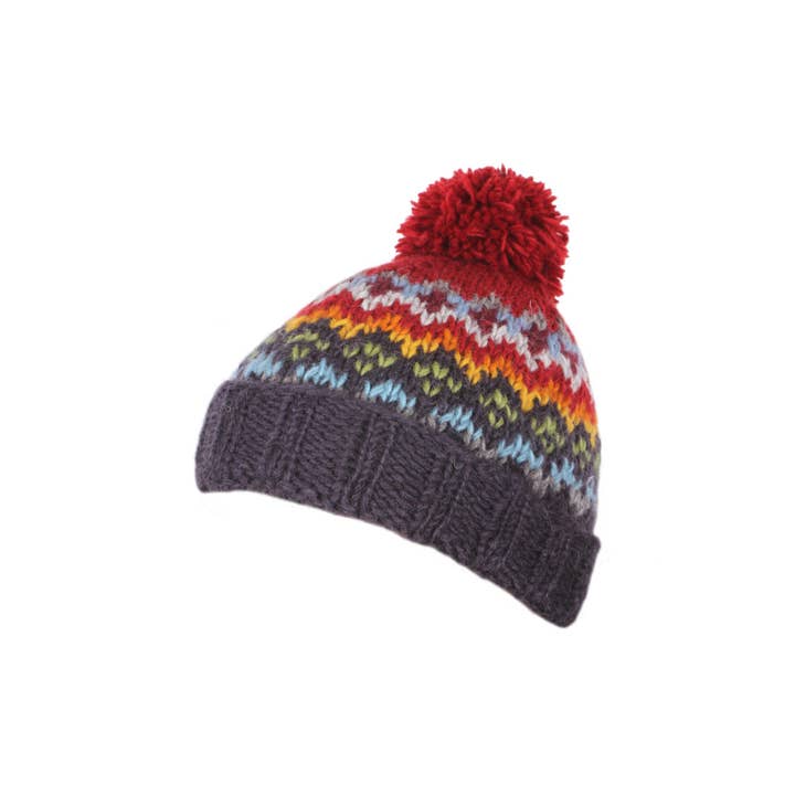 One Colour Kids Clifden Knitted Wool Fair Isle Knit Bobble Hat Navy for wholesale on Faire1