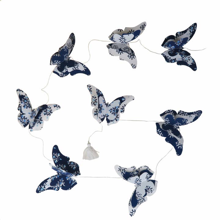 Epigram - Vente Fanion/guirlande - Guirlande de papillons bleus et pailleté 3D en papier