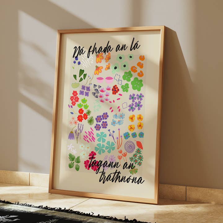 Dá fhada an lá tagann an tráthnóna - Seanfhocail Floral Set Print for wholesale by As Gaeilge