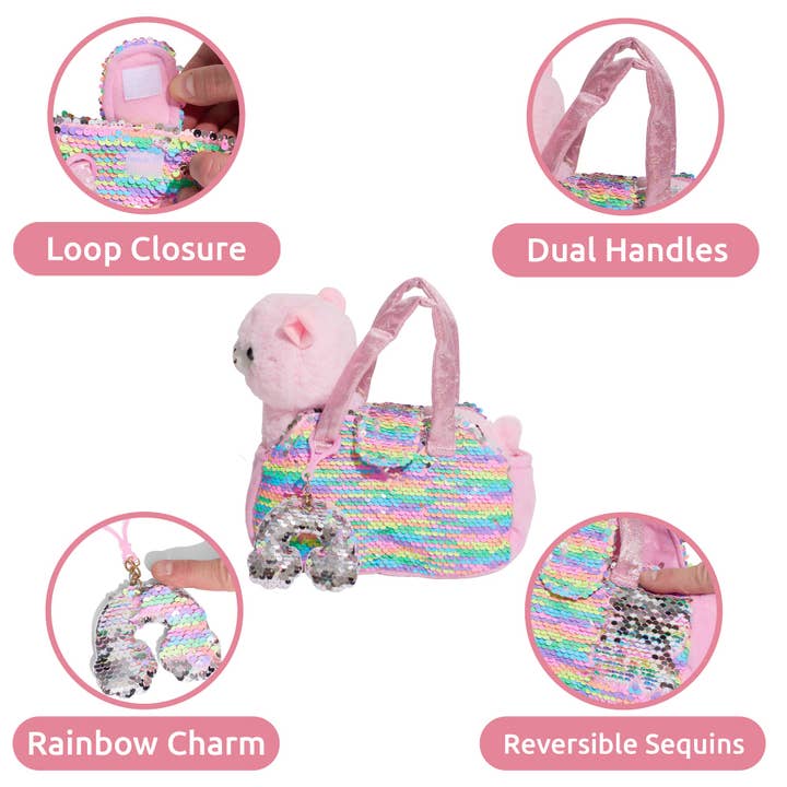 AYK Brand - Wholesale Stuffed/Plush Toy - Kids & Baby - Little Jupiter Pet Plush Set with Bag - Pink Llama with Rainbow Bag2
