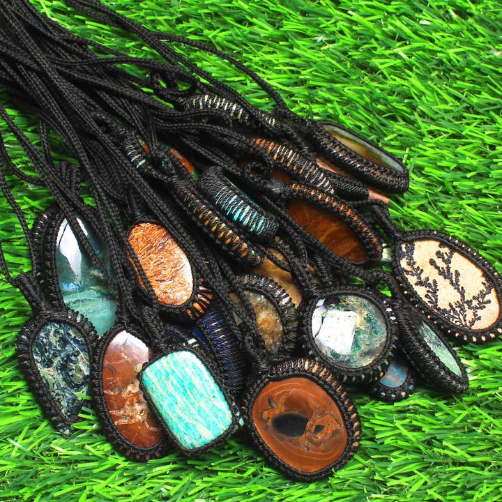 Handmade Jewels - Wholesale Pendant/Charm Necklace - Macrame Pendants Necklace For Women Assorted Gemstone Handmade Thread Macrame Pendants Jewelry Wholesale Lot For Bulk Sale1