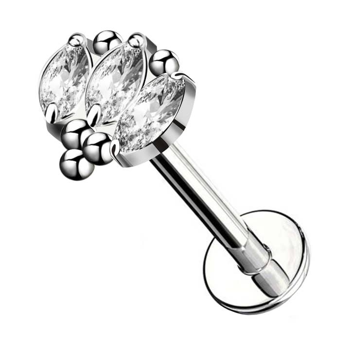 LABRET PIERCING WITH THREE PETALS AND BALLS - JQ920L008 for wholesale by AMORINO SRL