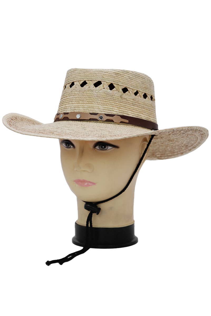 Cap Zone - Wholesale Cowboy Hat - Women's - Round Porkpie Crown Palm Straw Cowboy Hat6