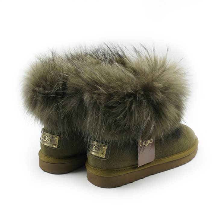 OB0541 Botas de cuero verdes para mujer con pelo EU para venta al por mayor de OOG